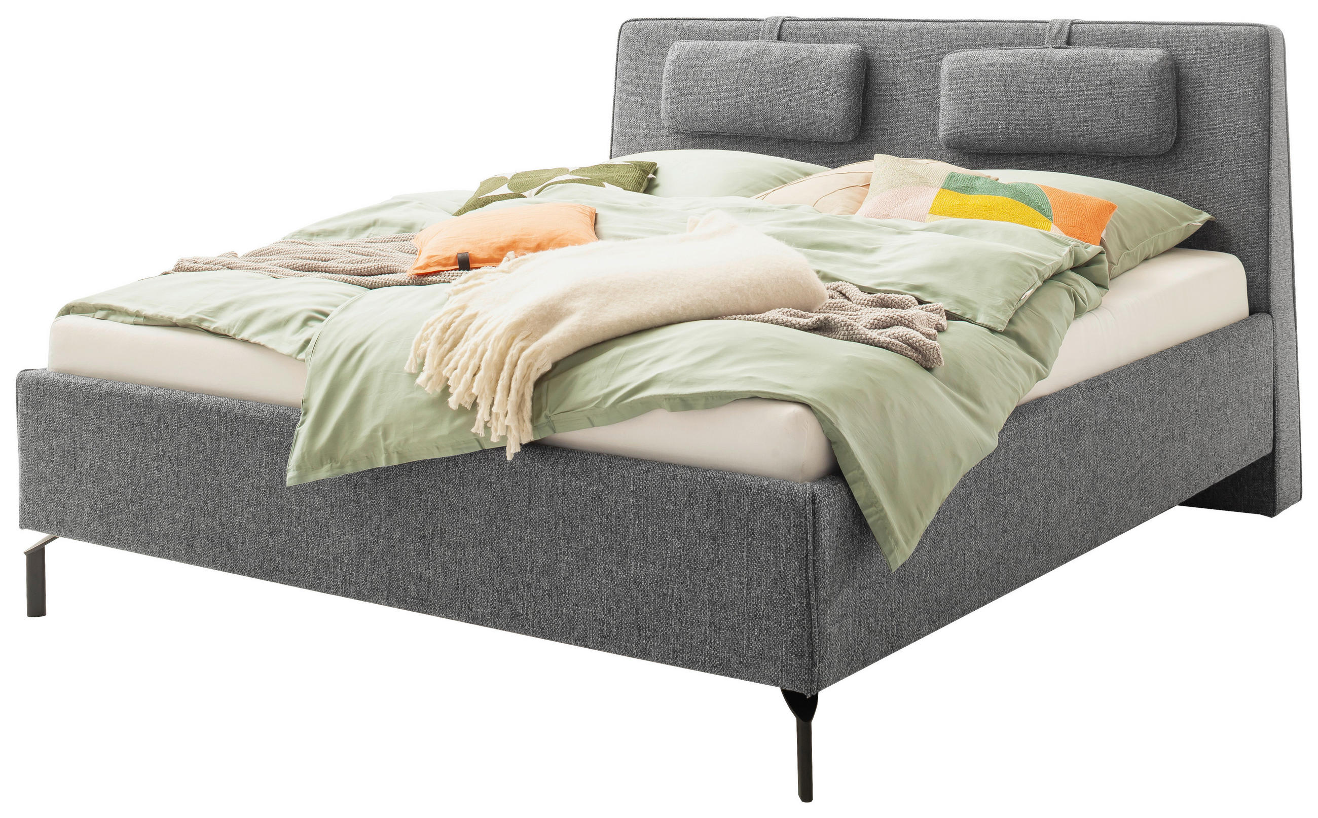 POLSTERBETT MADRID Lattenrost, Bettkasten 180/200 cm  in Grau  - Birkefarben/Buchefarben, Design, Holz/Textil (180/200cm) - Schöner Wohnen