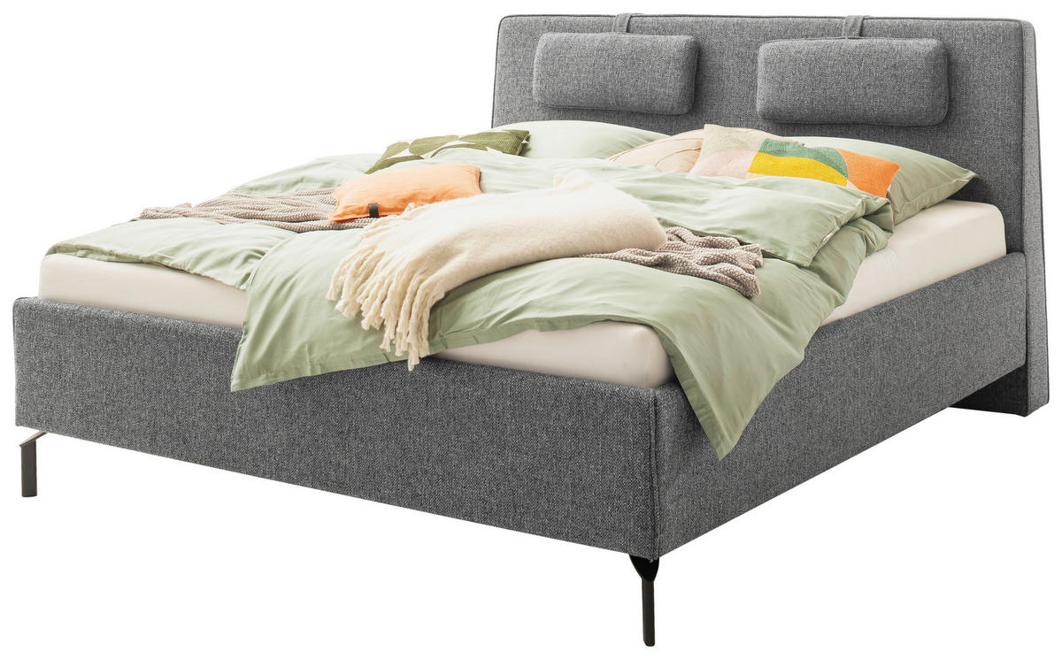 POLSTERBETT MADRID Lattenrost, Bettkasten 180/200 cm  in Grau  - Birkefarben/Buchefarben, Design, Holz/Textil (180/200cm) - Schöner Wohnen