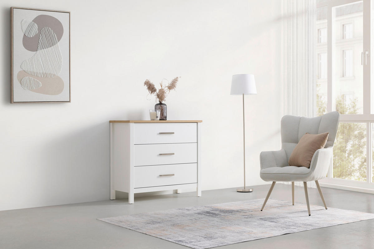 KOMODA   103/92/45 cm   bijela, hrast Artisan  - bijela/srebrne boje, Romantično / ladanjski, drvni materijal/metal (103/92/45cm)