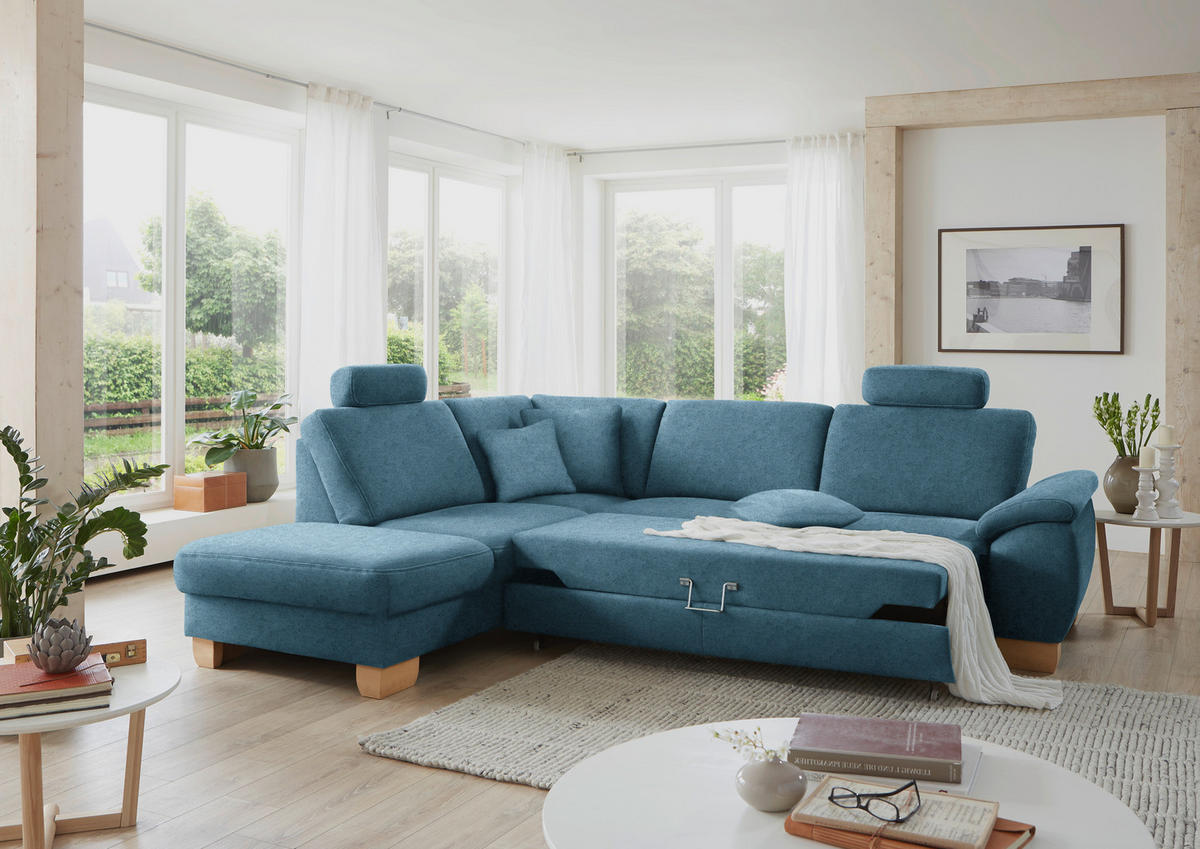 ECKSOFA in Mikrofaser Blau  - Wildeiche/Blau, Konventionell, Holz/Textil (236/286cm) - Voleo