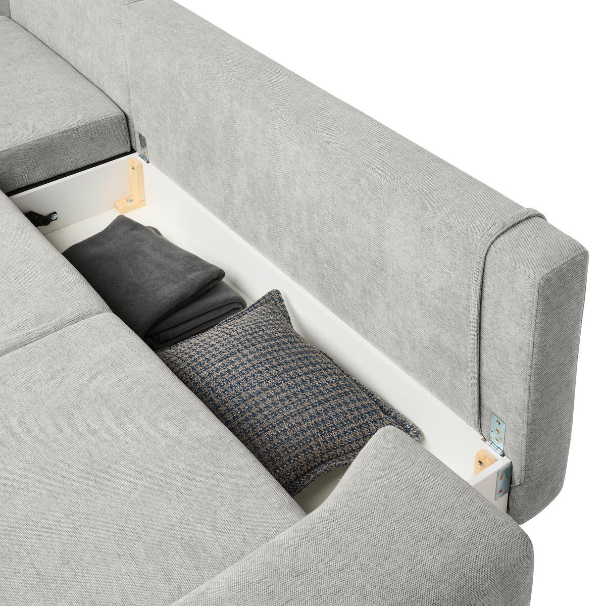 ECKSOFA inkl. Funktionen Creme Webstoff Rückenkissen, Bettkasten, Schlaffunktion, Rücken echt  - Wengefarben/Creme, Design, Holz/Textil (211/314cm) - Stylife