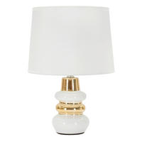 STOLNÁ LAMPA, 23/32/23 cm - biela/zlatá, Basics, kov/textil (23/32/23cm)
