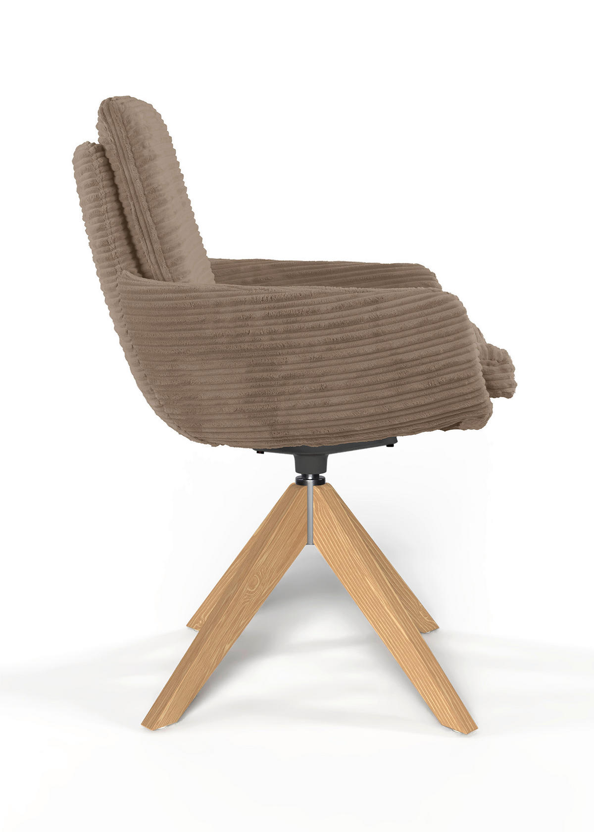 ARMLEHNSTUHL  Beinauswahl, Sitzfläche 360° drehbar, Stoff-/Lederauswahl gerippt  Hellbraun  - Hellbraun/Eichefarben, Design, Holz/Textil (60/91/62cm) - Valdera