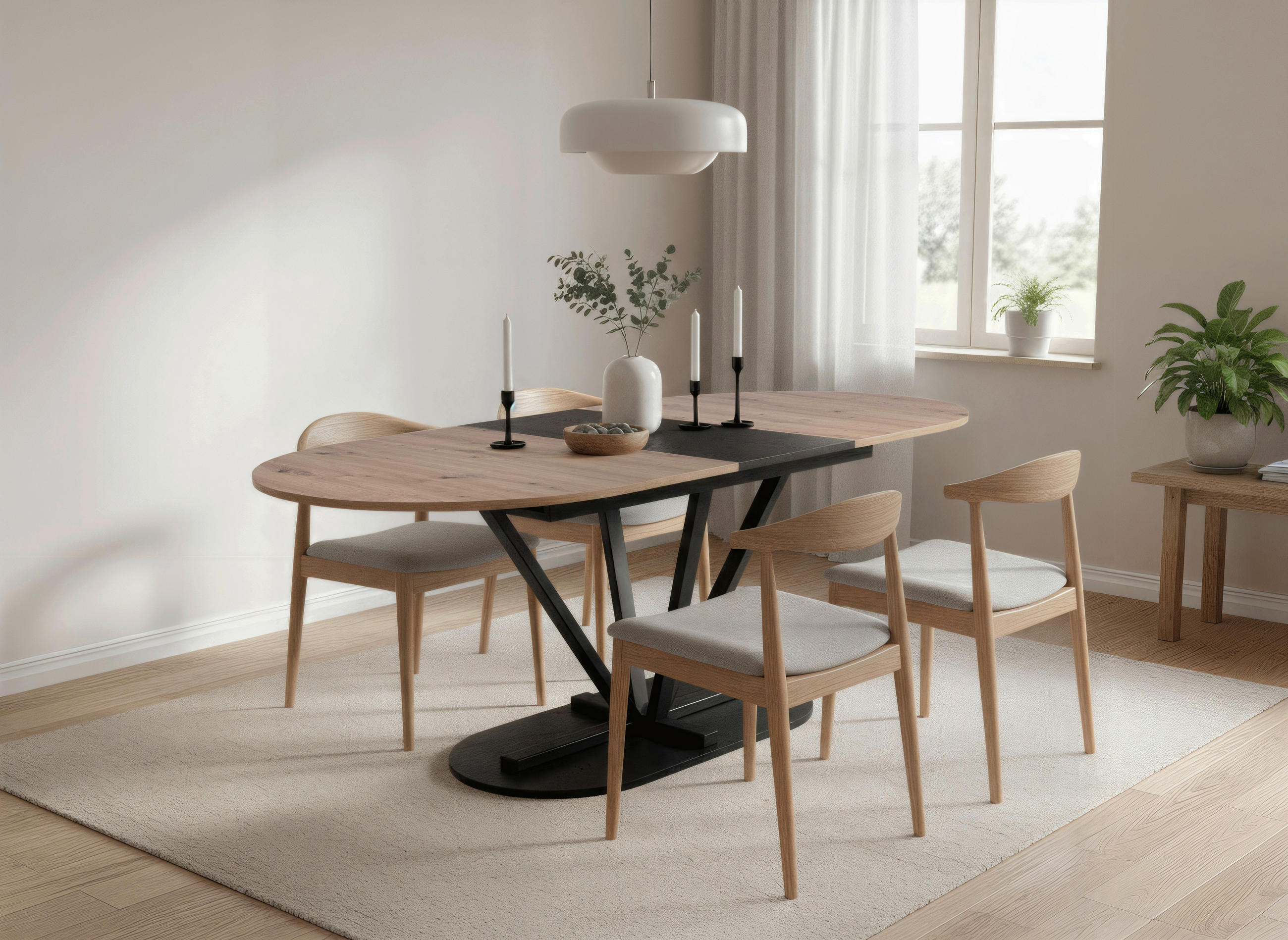 ESSTISCH Schwarz, Eiche Artisan oval  ausziehbar  - Schwarz/Eiche Artisan, MODERN, Holzwerkstoff/Metall (160-200/90/76cm) - Livetastic