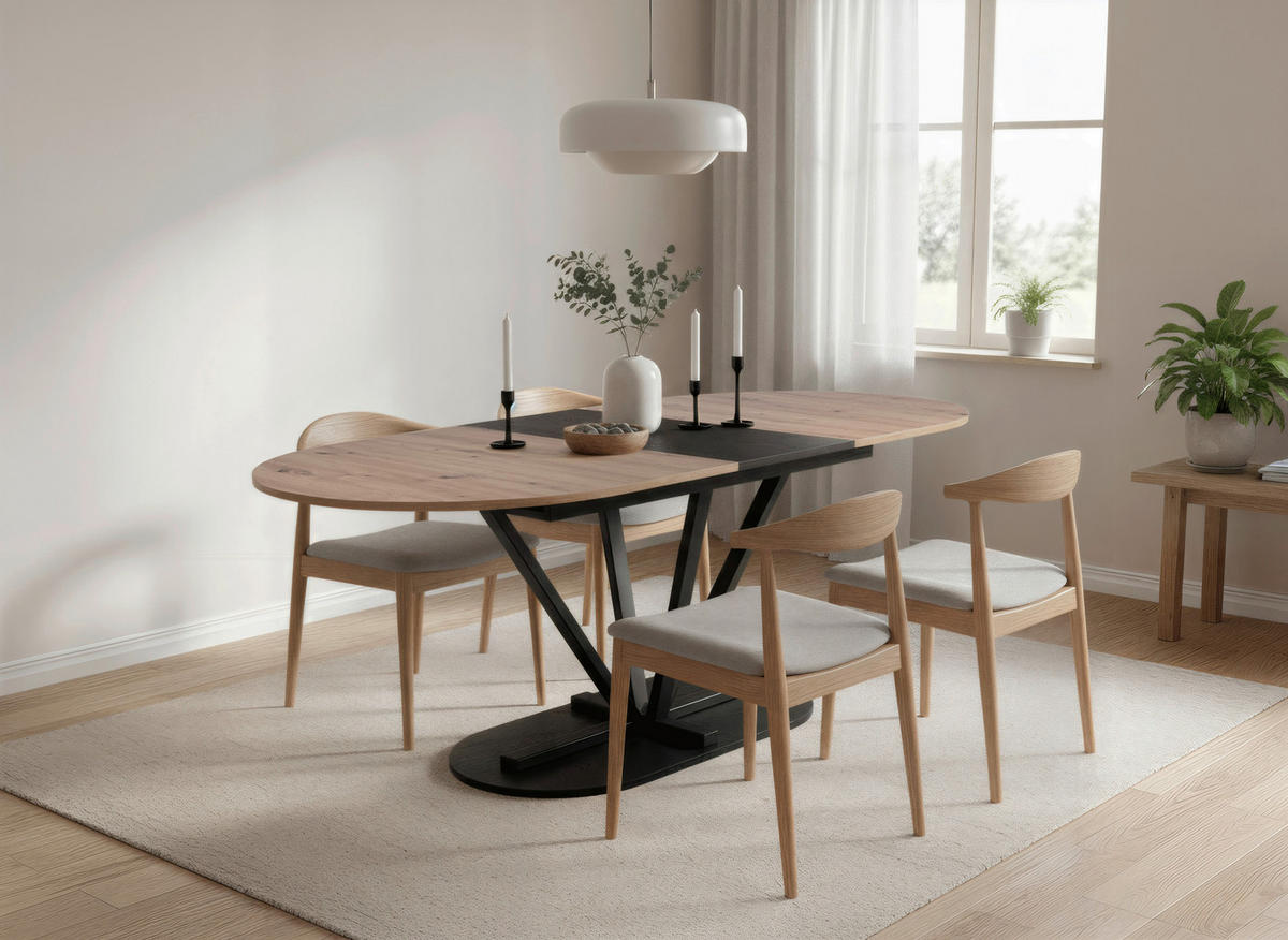 ESSTISCHMetall, Holzwerkstoff 160-200/90/76 cm  - Schwarz/Eiche Artisan, Modern, Holzwerkstoff/Metall (160-200/90/76cm) - Livetastic