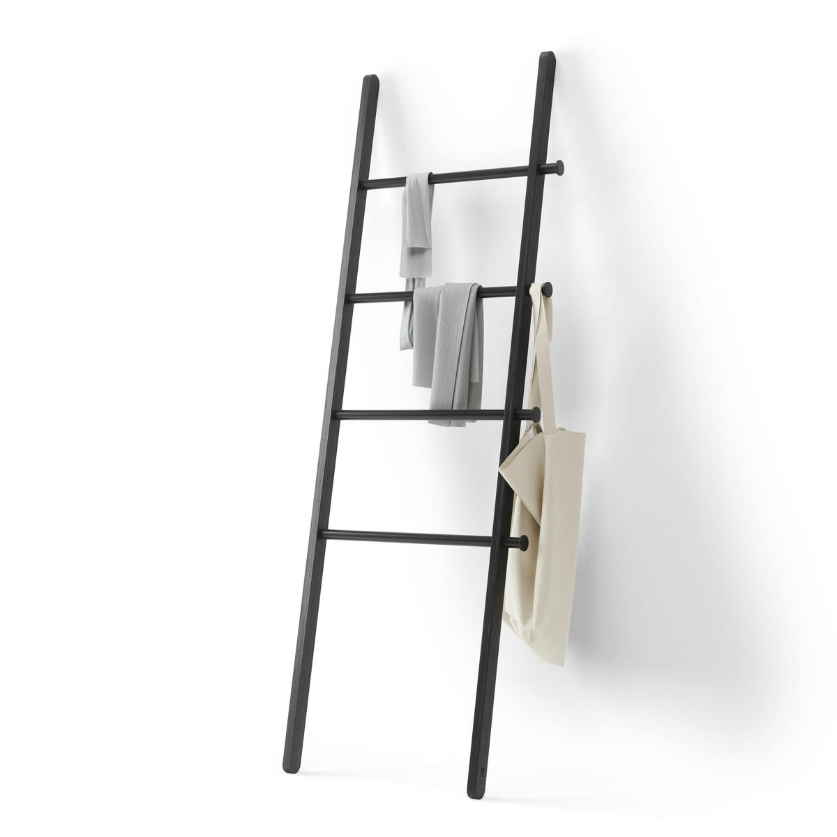 HANDTUCHLEITER - Schwarz, KONVENTIONELL, Holz/Metall (51/152/4cm) - Umbra