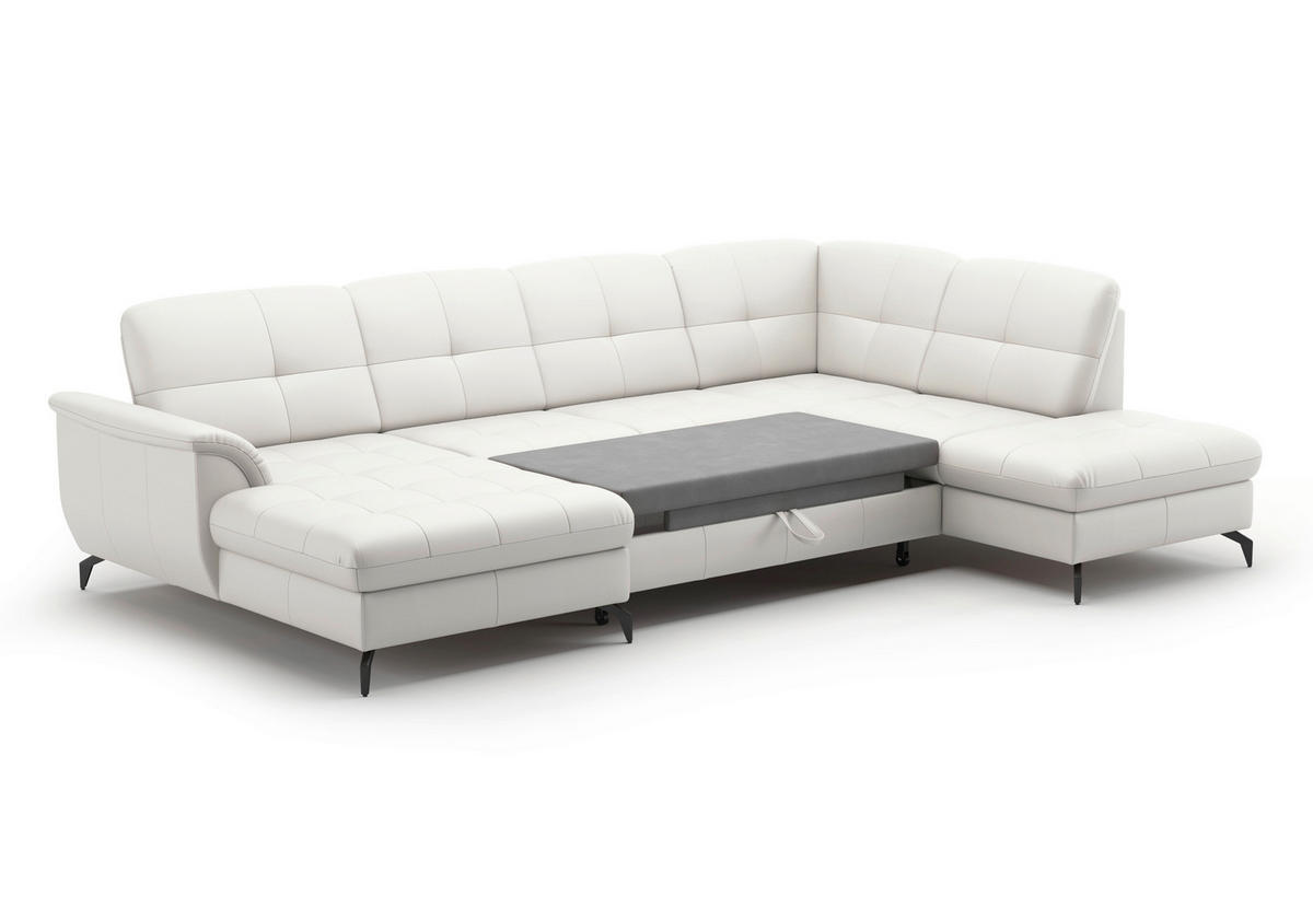 WOHNLANDSCHAFT in Vliesstoff Kombination Echtleder/Stoff Weiss  - Weiss/Schwarz, Modern, Leder/Textil (164/319/212cm) - Sit & More
