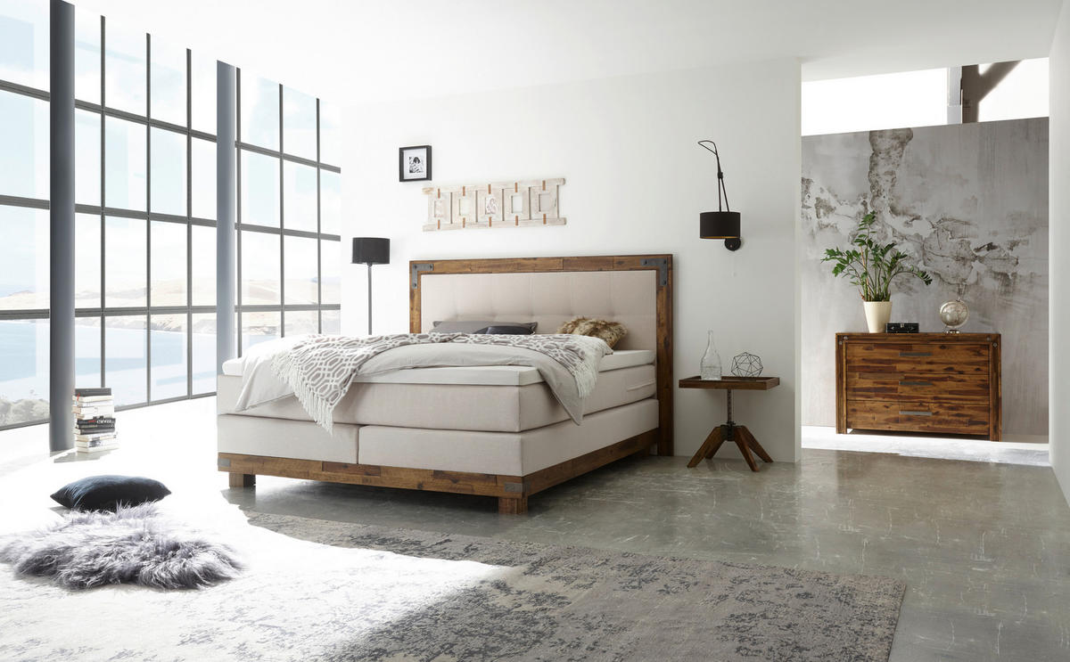 BOXSPRINGBETT 160/200 cm  in Akaziefarben, Beige  - Beige/Akaziefarben, KONVENTIONELL, Holz/Textil (160/200cm) - Hasena