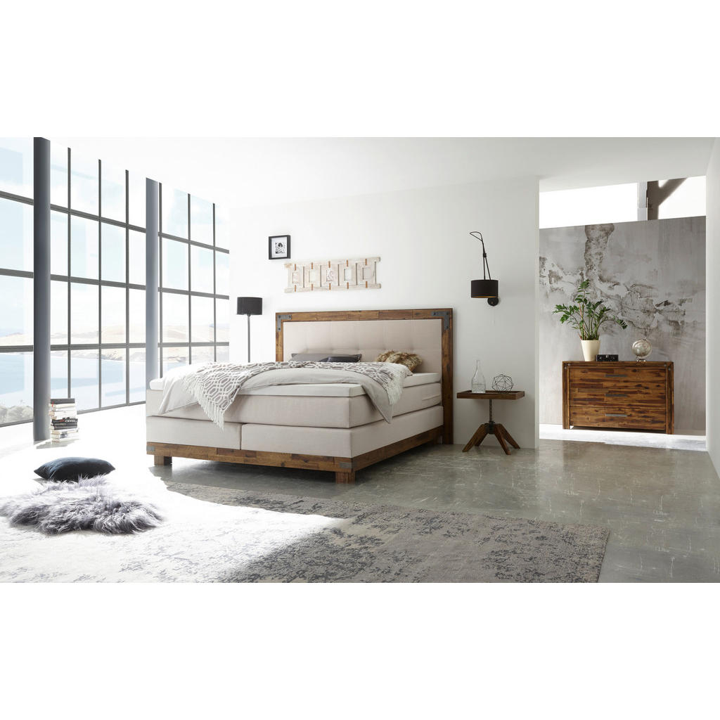 Thumbnail - Hasena Boxspringbett, Akazie, Beige, Textil, Akazie, massiv, H3, Höhe ca. 28 cm, 160x200 cm, Topper durchgehend, in vers...