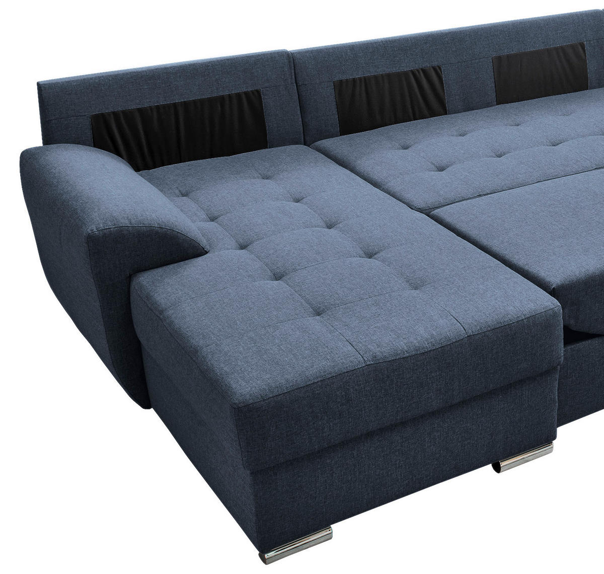 WOHNLANDSCHAFT Blau Mikrofaser  - Chromfarben/Blau, KONVENTIONELL, Textil/Metall (156/292/218cm) - Livetastic