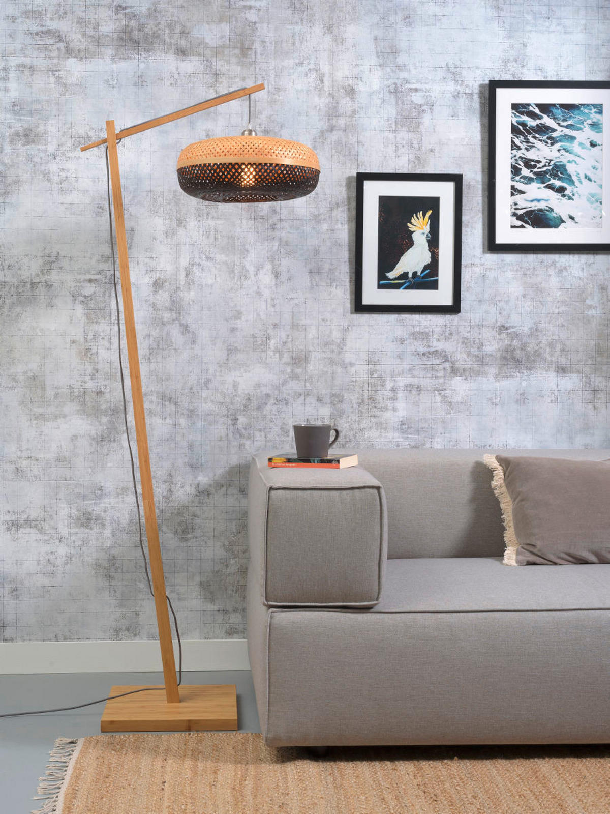 GOLVLAMPA GOOD&MOJO  40/68/176 cm    - svart/naturfärgad, Trend (40/68/176cm) - Good & Mojo