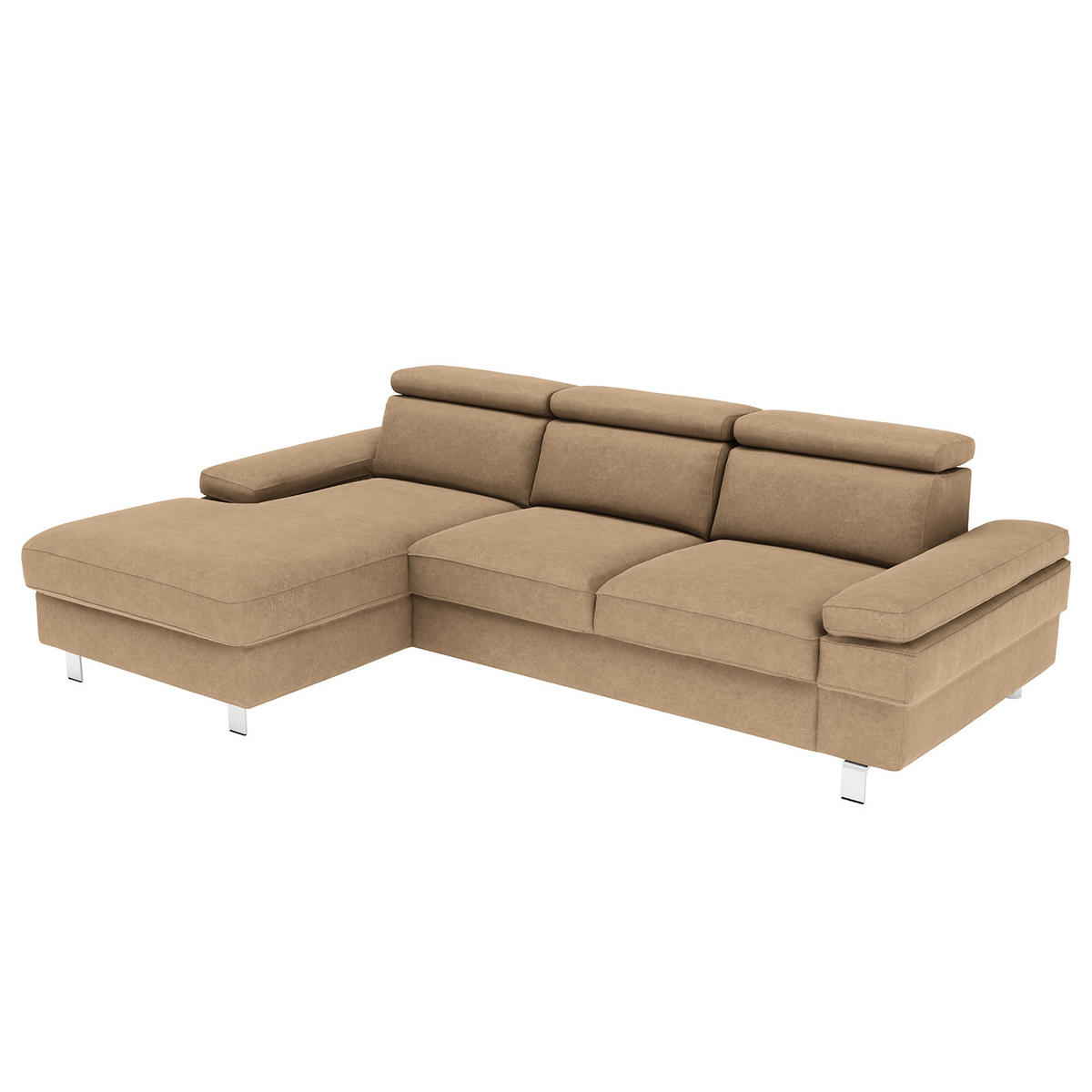 ECKSOFA in Mikrofaser Sandfarben  - Sandfarben/Silberfarben, Konventionell, Textil/Metall (260/82/182cm) - Trendmanufaktur
