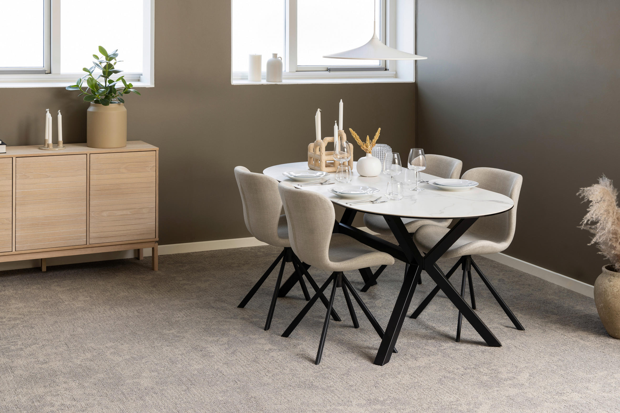 STUHL Webstoff Beige  - Beige/Schwarz, Design, Textil/Metall (46,5/81/53cm) - MID.YOU