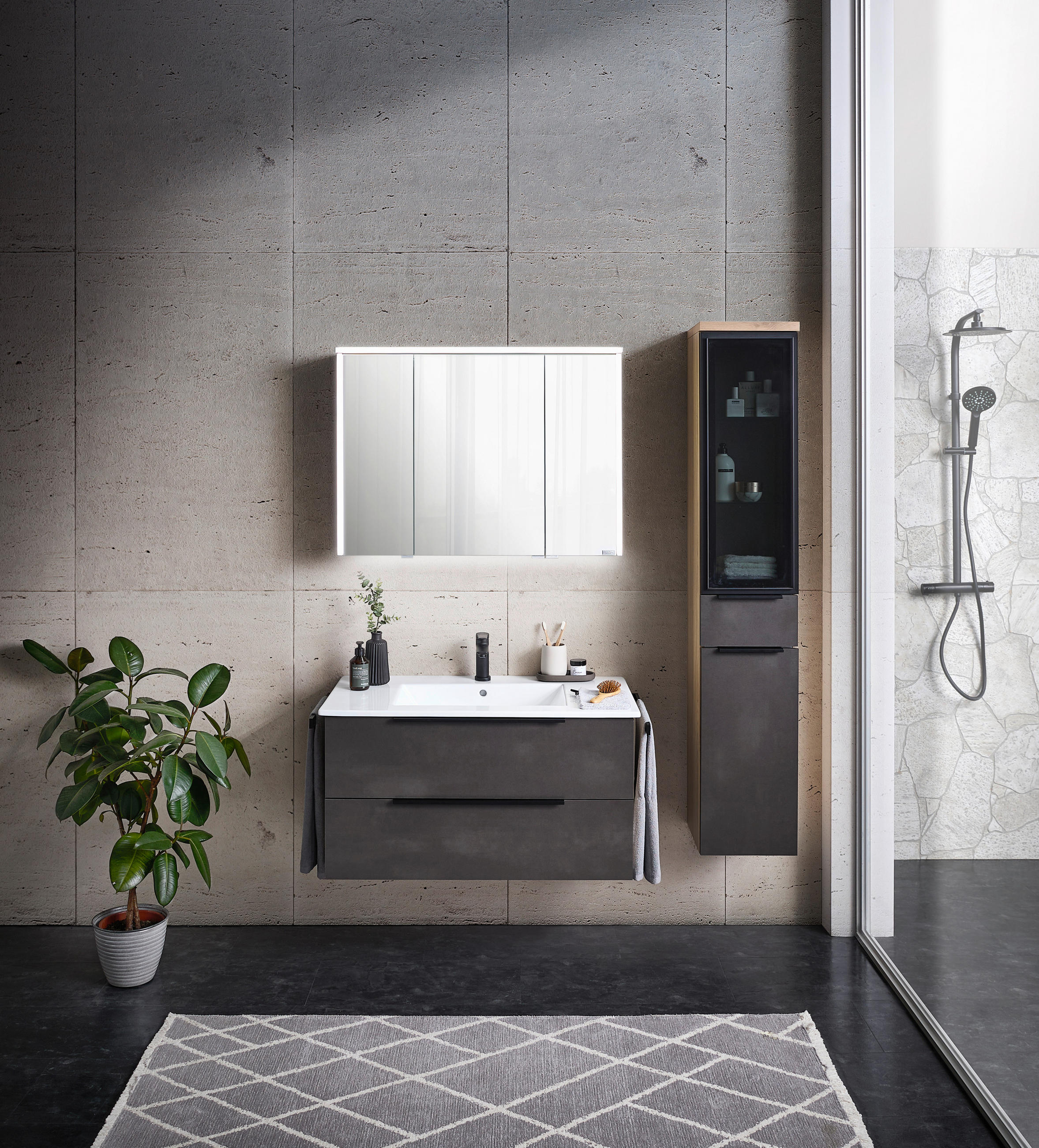 HOCHSCHRANK 30/162,8/30 cm  - Eichefarben/Anthrazit, KONVENTIONELL, Glas/Holzwerkstoff (30/162,8/30cm) - Dieter Knoll