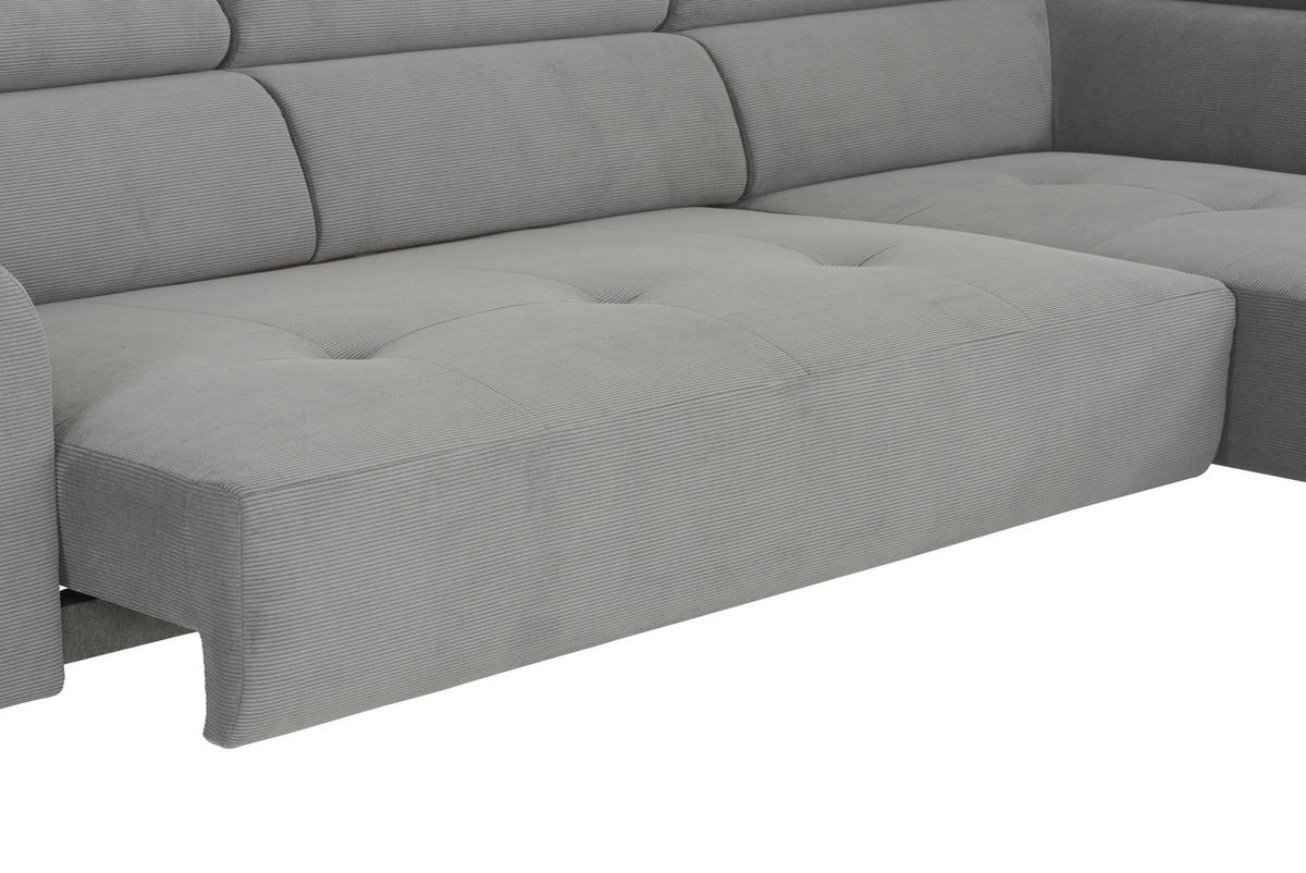 ECKSOFA in Feincord Hellgrau  - Hellgrau/Schwarz, Design, Textil/Metall (280/205cm) - MID.YOU