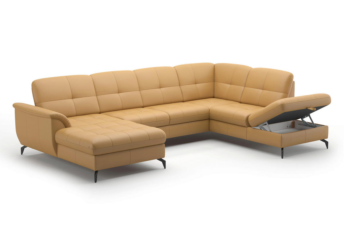 WOHNLANDSCHAFT in Vliesstoff Kombination Echtleder/Stoff Currygelb  - Currygelb/Schwarz, Modern, Leder/Textil (164/319/212cm) - Sit & More
