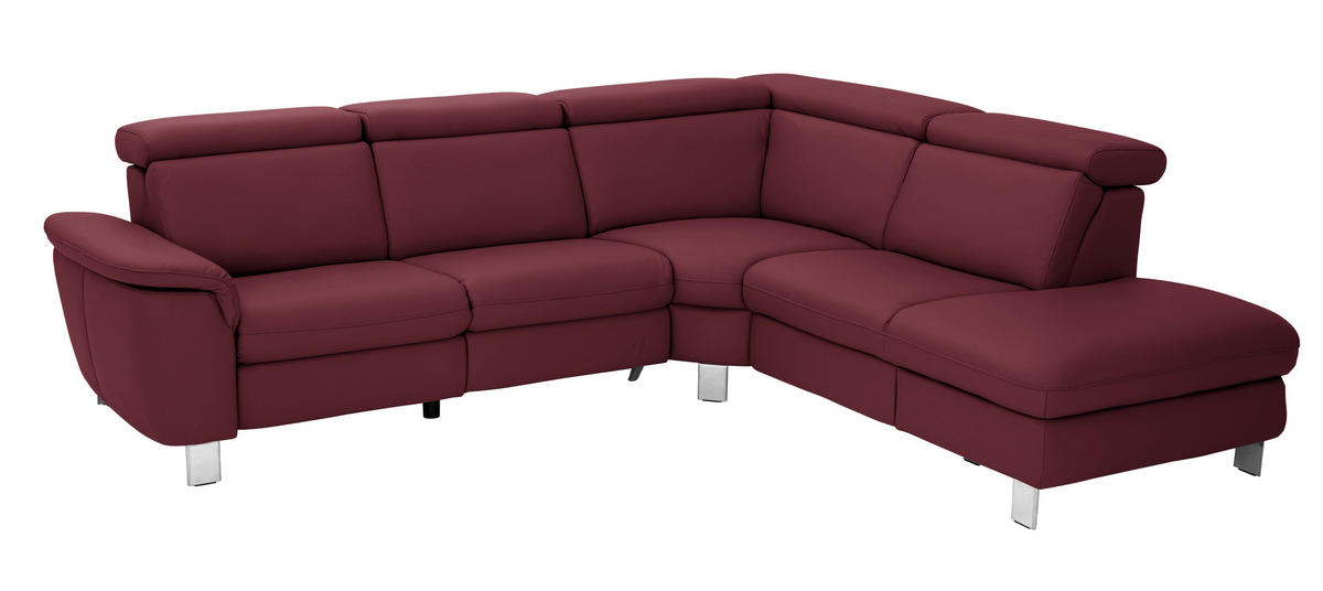 ECKSOFA in Echtleder Weinrot  - Weinrot/Alufarben, Design, Leder/Metall (271/239cm) - Cantus