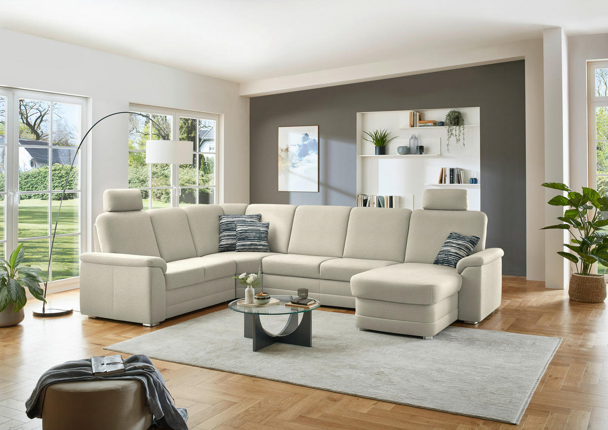 WOHNLANDSCHAFT  in Chenille Silberfarben  - Silberfarben/Alufarben, KONVENTIONELL, Holz/Textil (235/329/160cm) - Beldomo Comfort