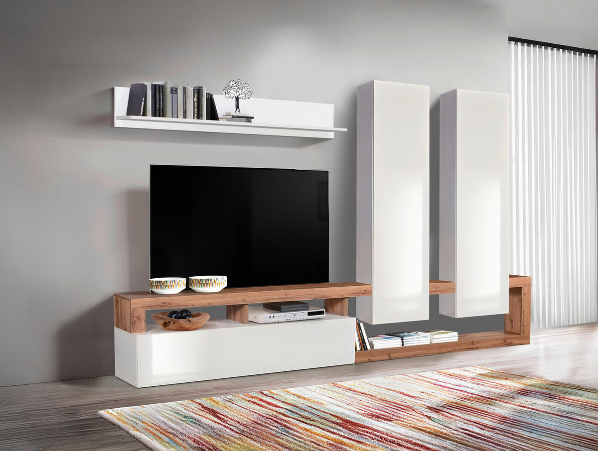 Ansamblu Mobilier Camera De Z, stejar Wotan, alb lucios intens, 277/173/35 cm - stejar Sonoma/grafit, Basics, material pe bază de lemn (277/173/35cm) - Ti'me