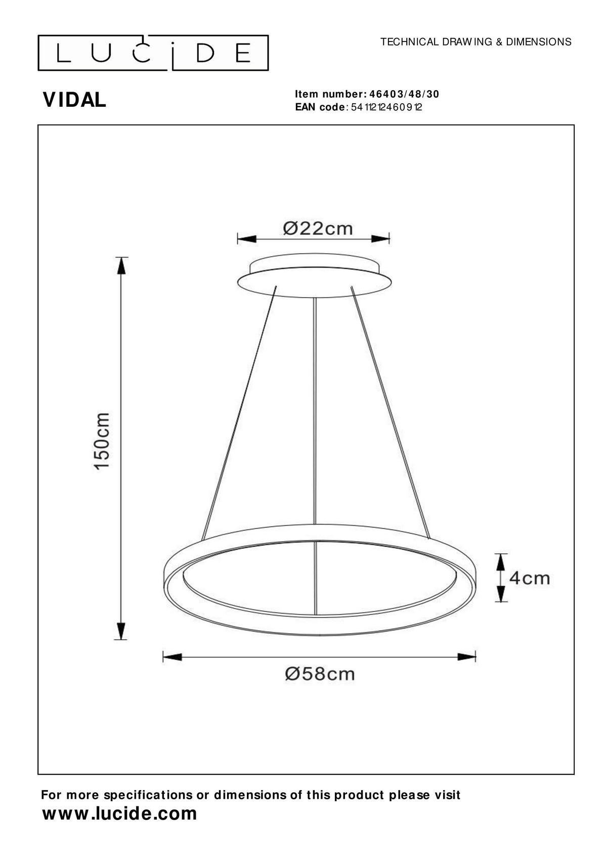 LED-HÄNGELEUCHTE Vidal 58/58/150 cm   - Schwarz, Design (58/58/150cm) - Lucide