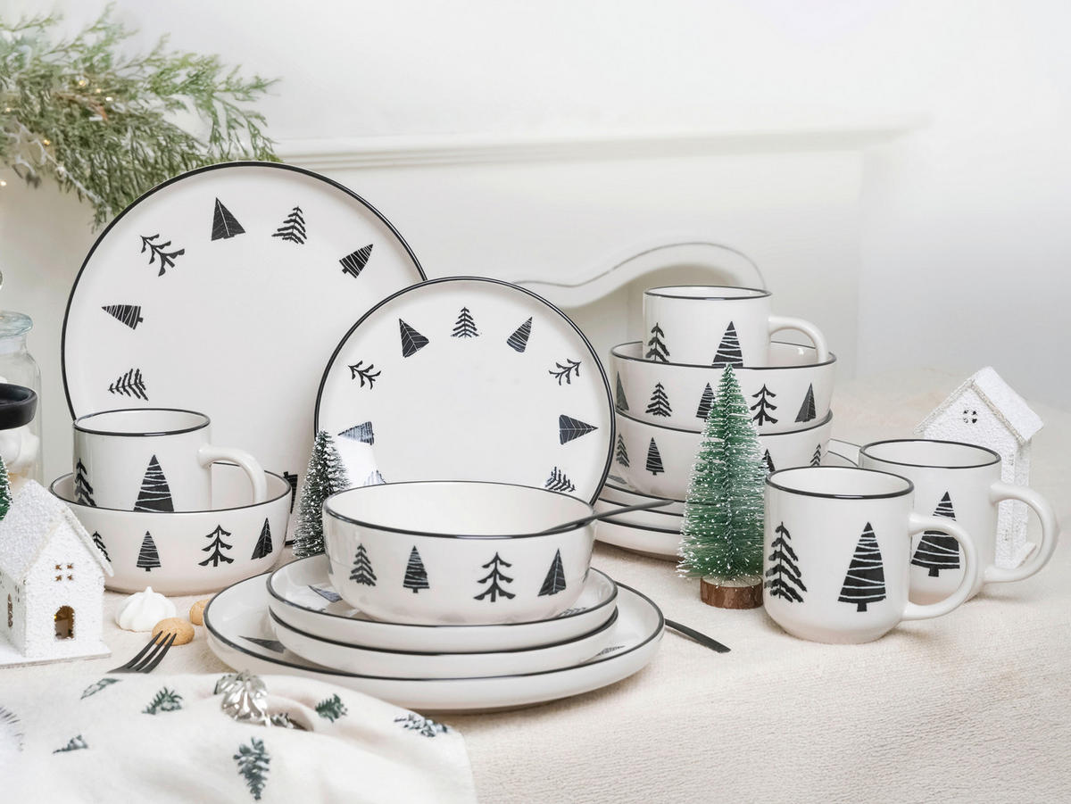 Serviciu De Masă Complet 16 piese  - alb/negru, Basics, ceramică - Creatable