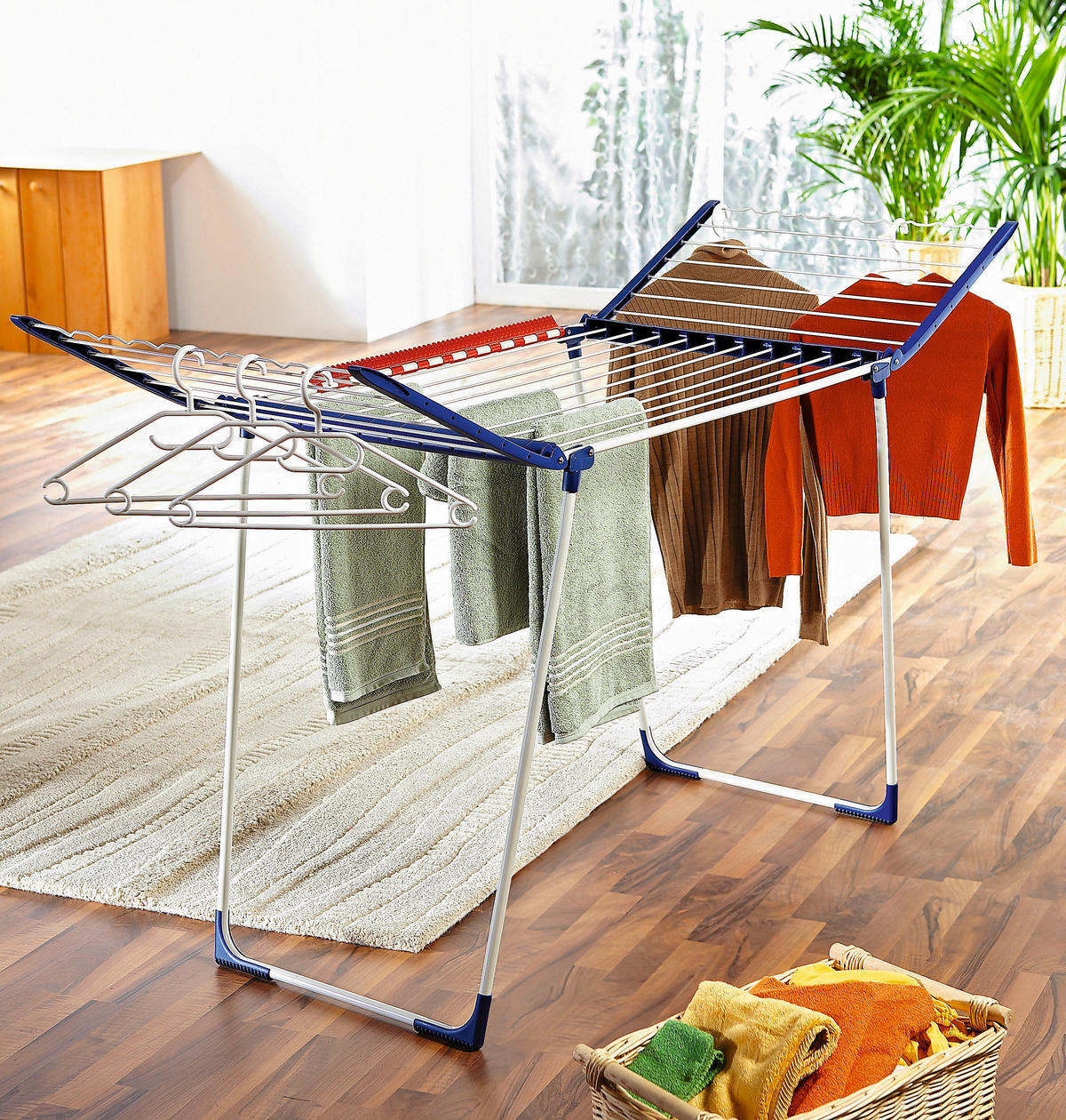 USCĂTOR DE RUFE VERTICAL - albastru/alb, Basics, plastic (87/157/66cm) - Leifheit