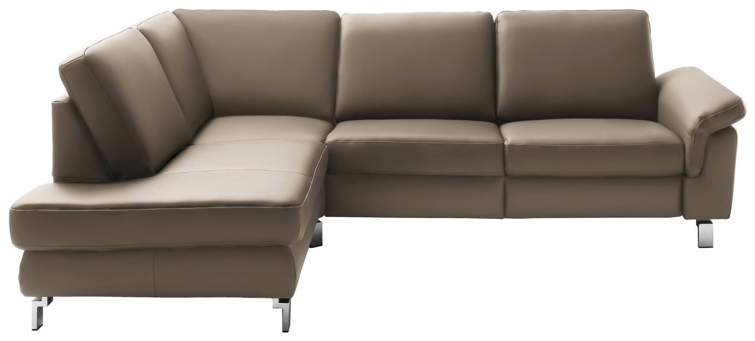 ECKSOFA Echtleder Taupe  - Taupe/Chromfarben, Design, Leder/Metall (200/271cm) - Pure Home Lifestyle