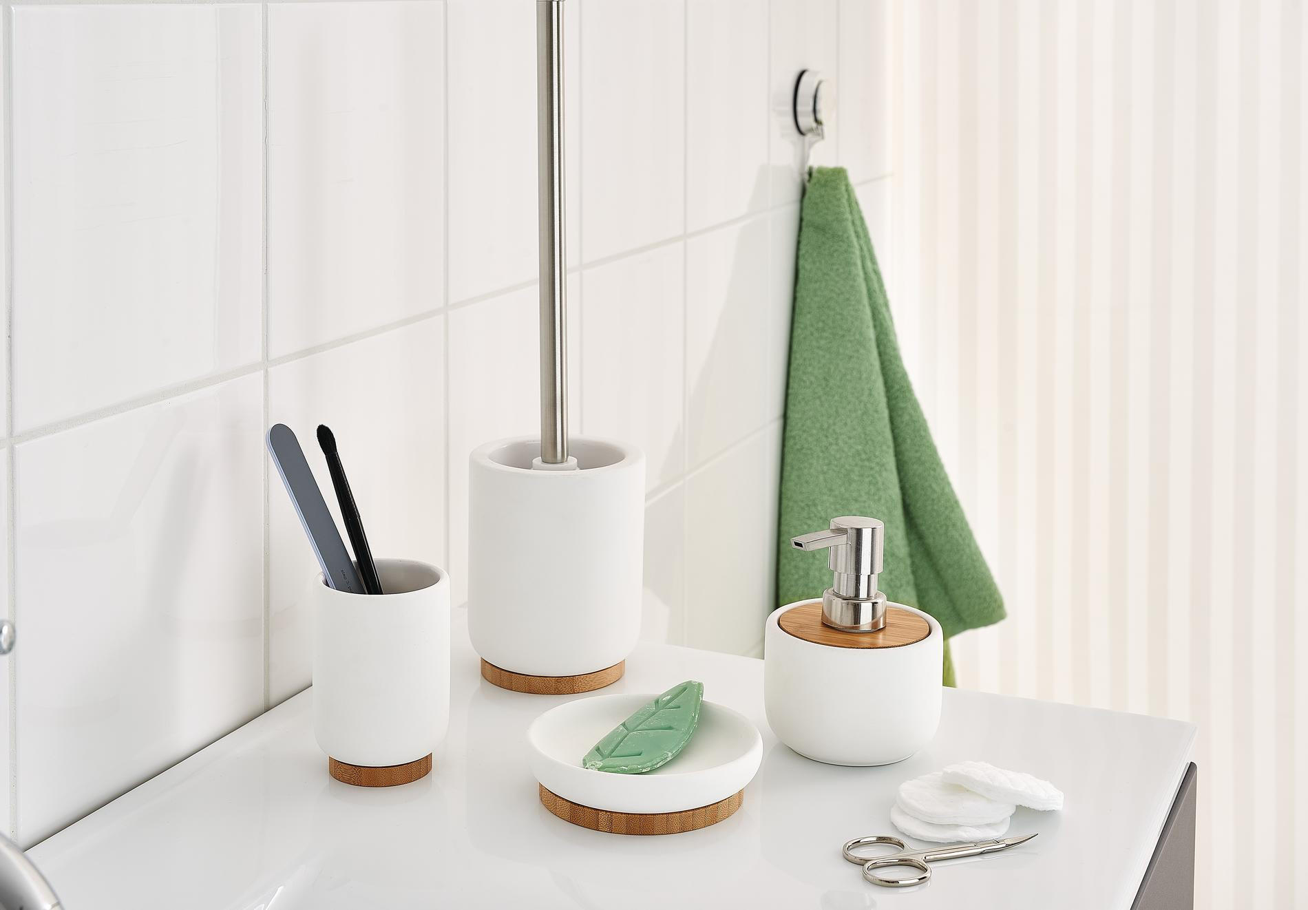 WC-BÜRSTENGARNITUR - Chromfarben/Weiß, Basics, Holz/Keramik (10/32,5/10cm) - Sadena