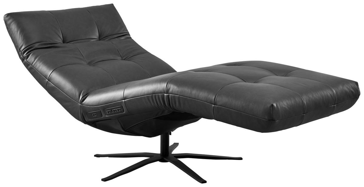 RELAXLIEGE in Echtleder Schwarz  - Schwarz, MODERN, Leder/Metall (82/53-115/156-206cm) - Pure Home Comfort