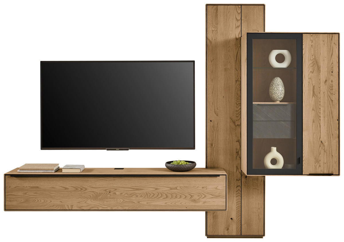 WOHNWAND  Anthrazit, Kastanienfarben 273,8/205,5/39,5 cm  - Kastanienfarben/Anthrazit, Natur, Glas/Holz (273,8/205,5/39,5cm) - Valnatura