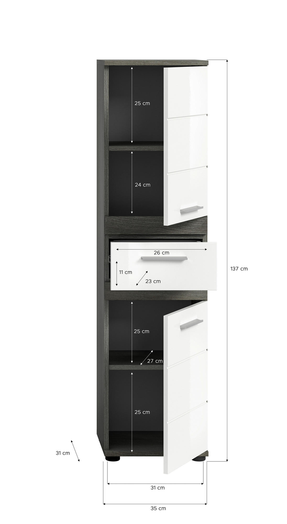 KOPALNICA  bela, visoki sijaj  - srebrne barve/črna, Moderno, umetna masa/steklo (105cm) - MID.YOU