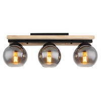 DECKENLEUCHTE    60/15/20,5 cm  - Schwarz/Naturfarben, Natur, Glas/Holz (60/15/20,5cm) - Globo