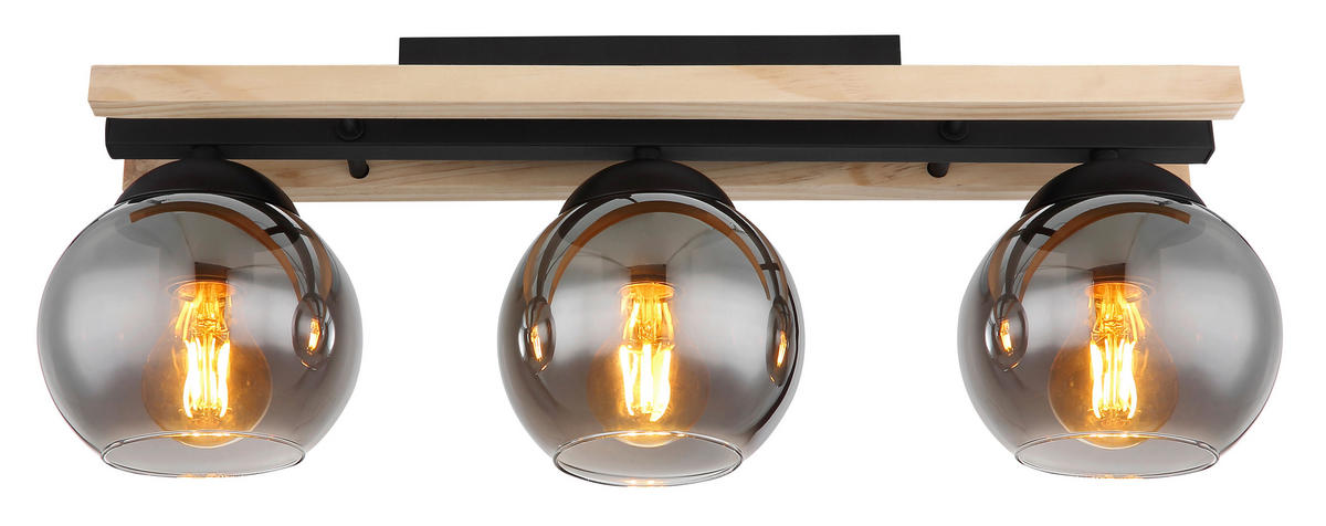 DECKENLEUCHTE    60/15/20,5 cm  - Schwarz/Naturfarben, Natur, Glas/Holz (60/15/20,5cm) - Globo