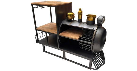 BAR Mangoholz vollmassiv Grau, Naturfarben, Goldfarben  - Goldfarben/Naturfarben, Design, Holz/Metall (152/110/60cm) - Ambia Home