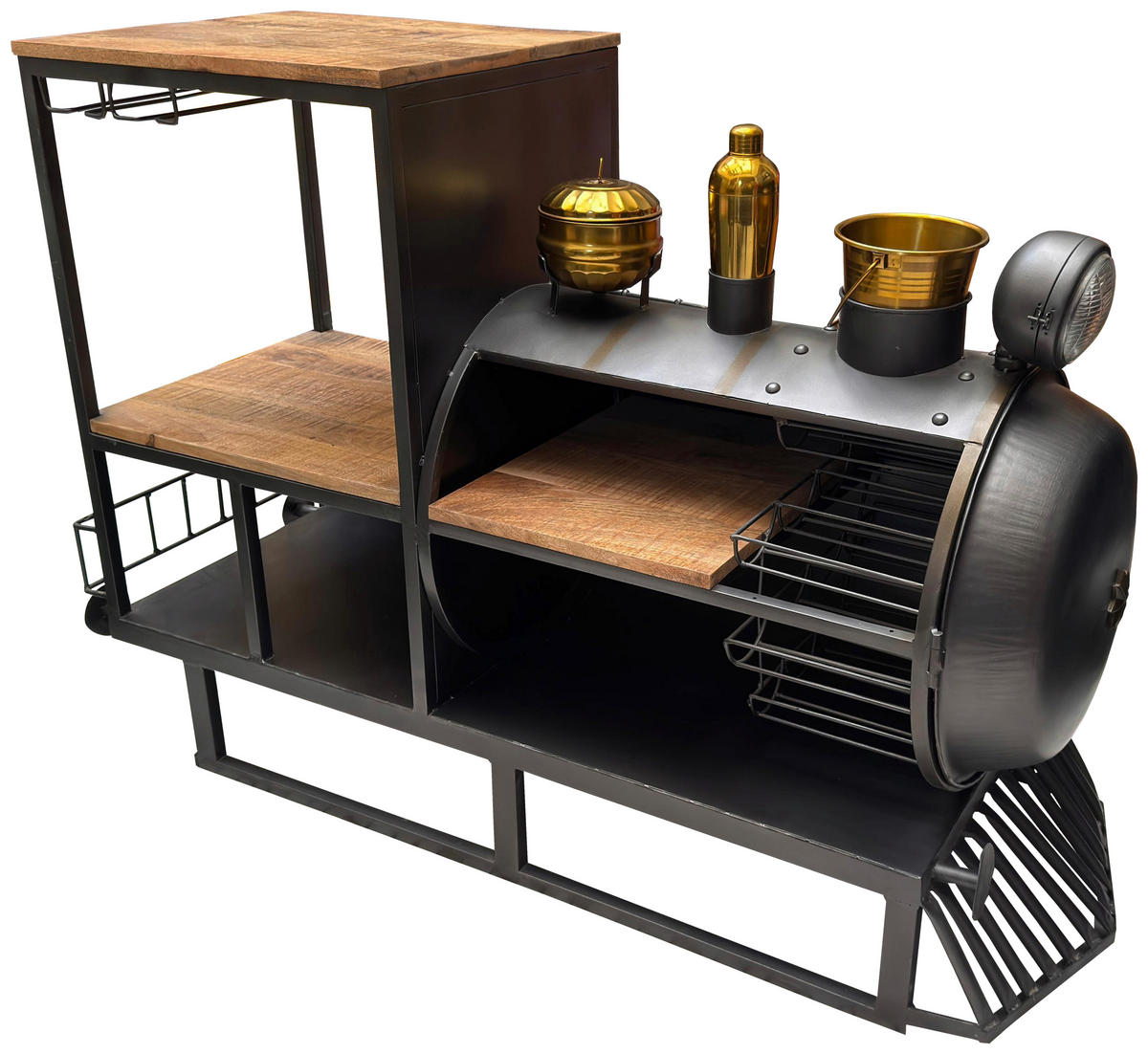 BAR siva, naravne barve, zlate barve  - zlate barve/siva, Design, kovina/les (152/110/60cm) - Ambia Home