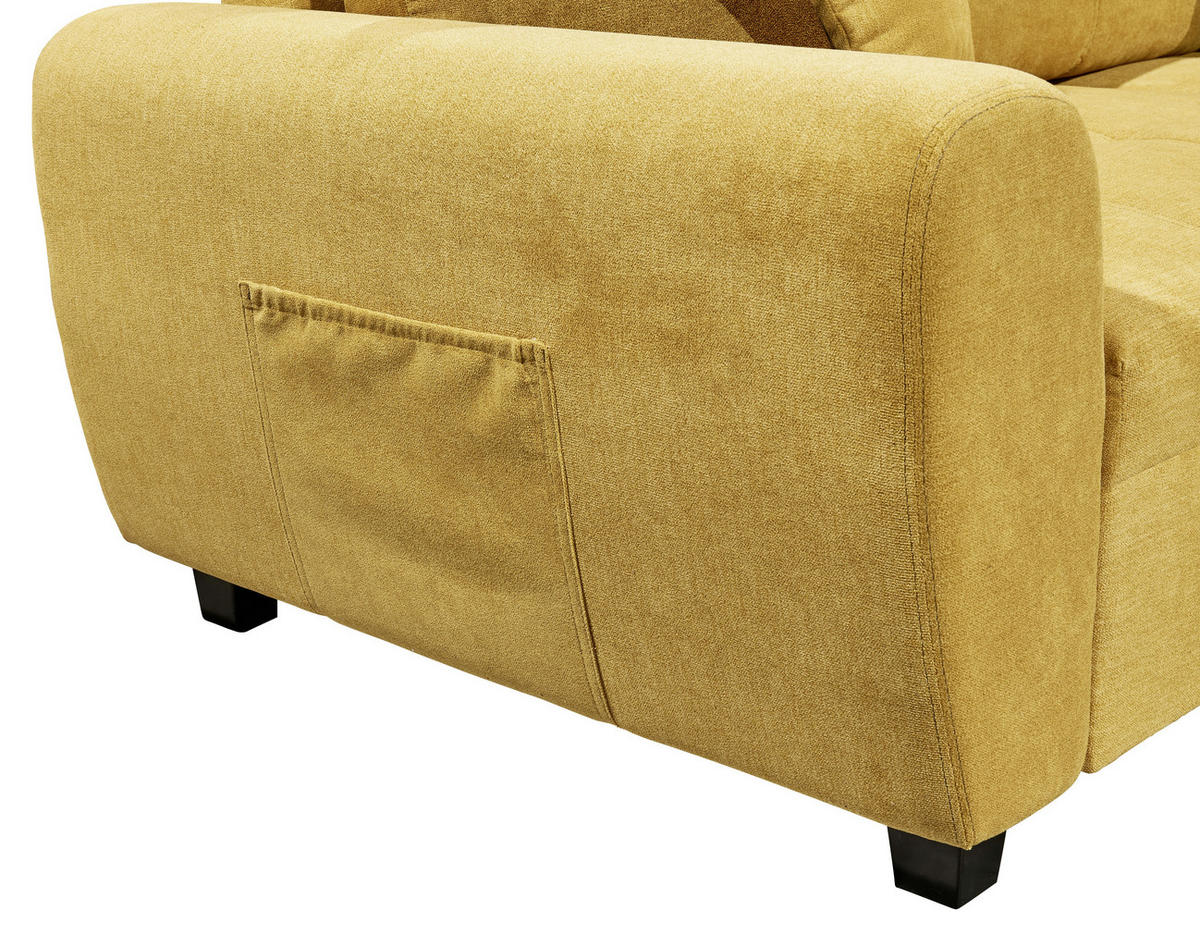 ECKSOFA inkl. Hocker Gelb Mikrovelours  - Gelb/Schwarz, Basics, Kunststoff/Textil (248/176cm) - MID.YOU