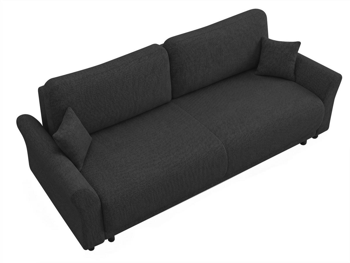 SCHLAFSOFA Flachgewebe, Struktur Schwarz  inkl. Zierkissen, Rückenkissen, Bettkasten, Schlaffunktion, Rücken echt  - Schwarz, Design, Textil (244/88/100cm) - P & B