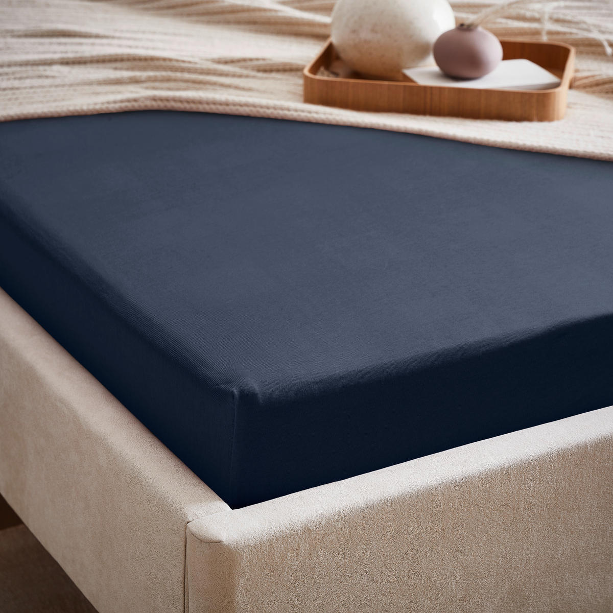 SPANNLEINTUCH 140-160/200 cm Biber  - Dunkelblau, KONVENTIONELL, Textil (140-160/200cm) - Esposa