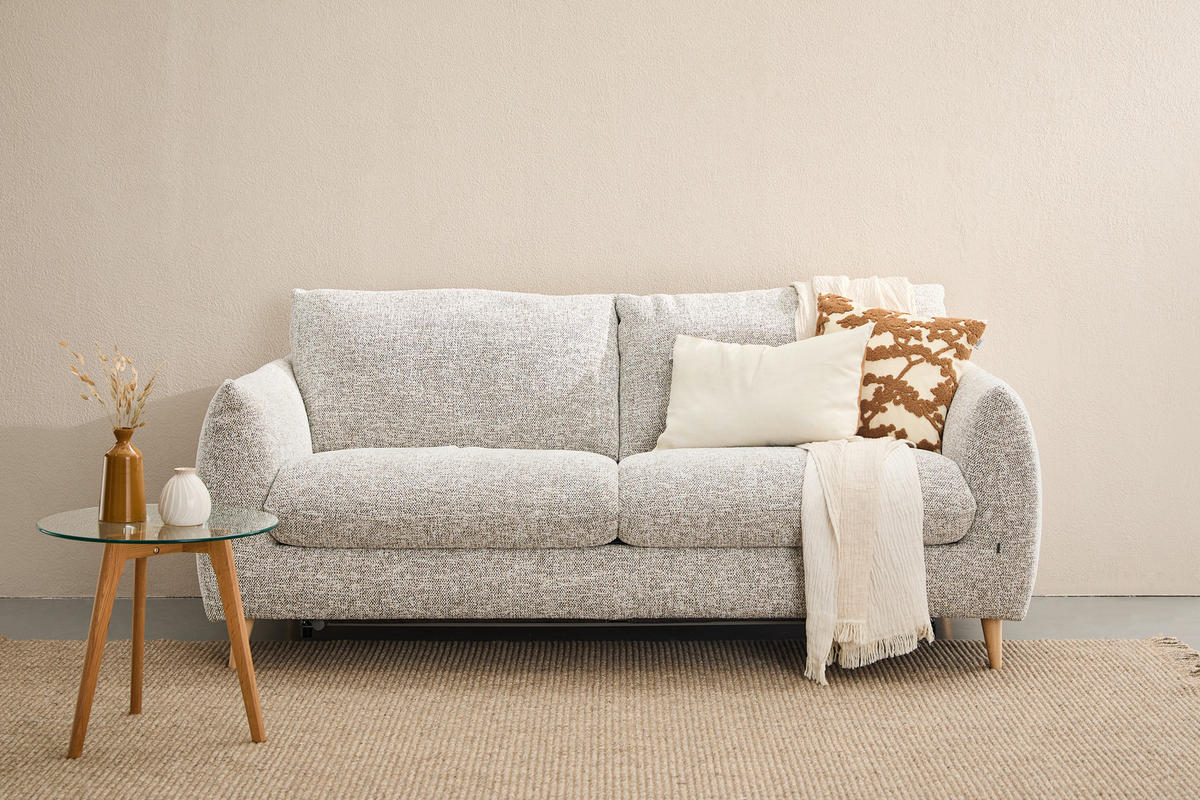 SCHLAFSOFA Flachgewebe Grau  - Naturfarben/Grau, Design, Holz/Textil (205/85/103cm) - Novel