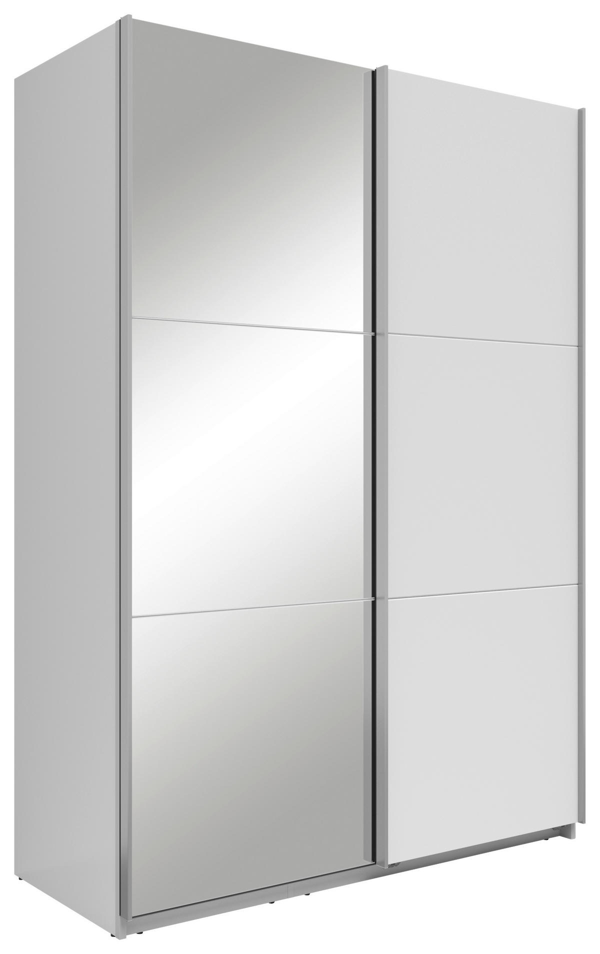 SCHWEBETÜRENSCHRANK Weiss  - Weiss/Silberfarben, Basics, Glas/Holzwerkstoff (150/216/64cm) - Boxxx