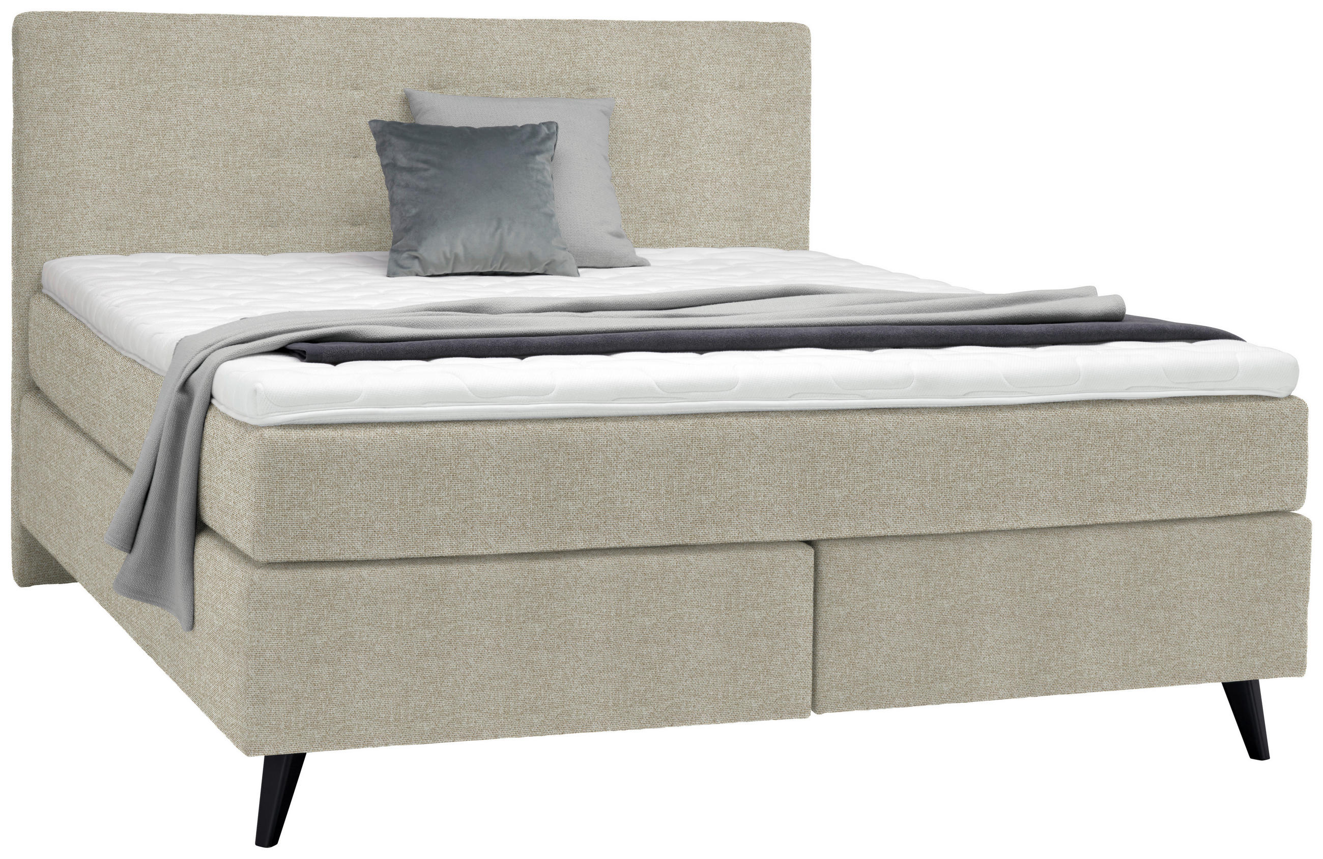 BOXSPRINGBETT 180/200 cm  in Beige  - Beige/Schwarz, KONVENTIONELL, Holz/Textil (180/200cm) - Voleo