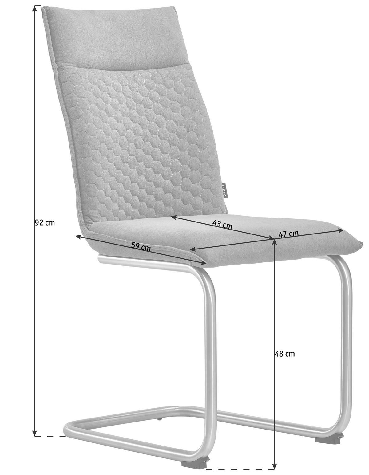 SZÁNKÓTALPAS SZÉK fém, textil világosszürke  - világosszürke/nemesacél, Design, textil/fém (47/92/59cm) - Xora