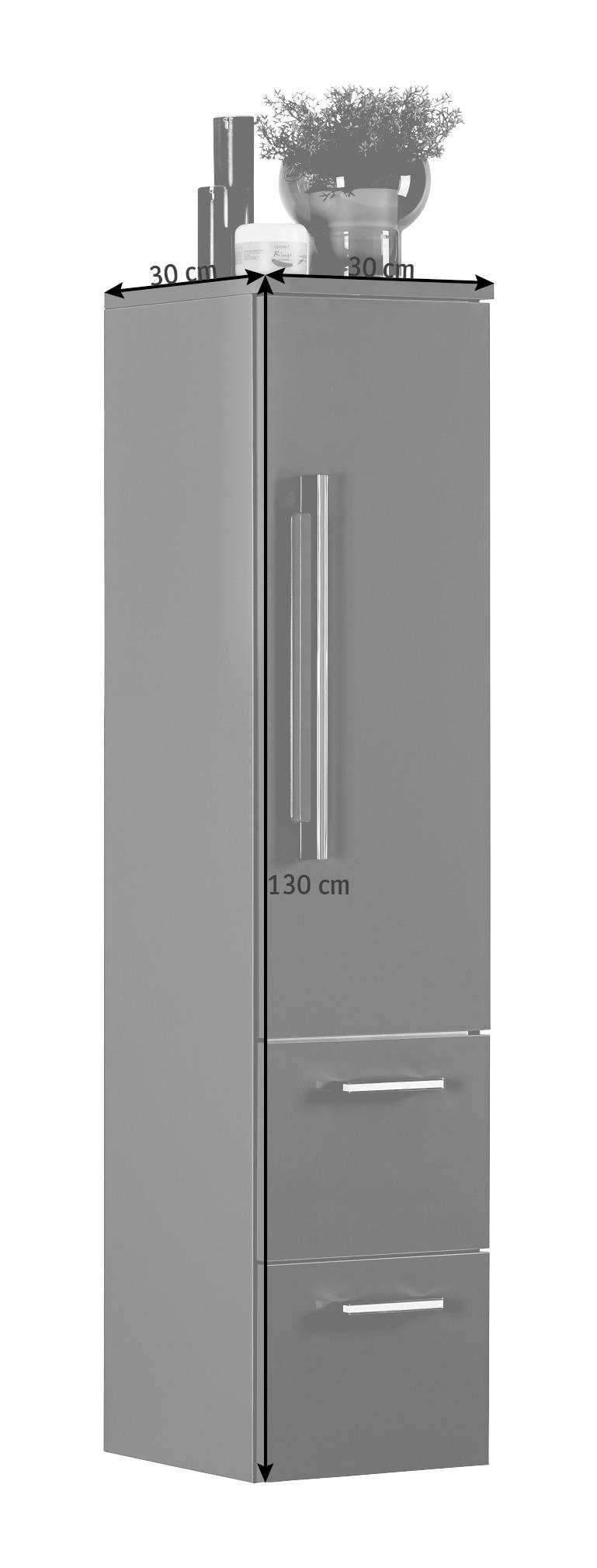 BOČNÁ SKRINKA, sivá, 30/130/30 cm - sivá/chrómová, Design, kov/kompozitné drevo (30/130/30cm) - Novel