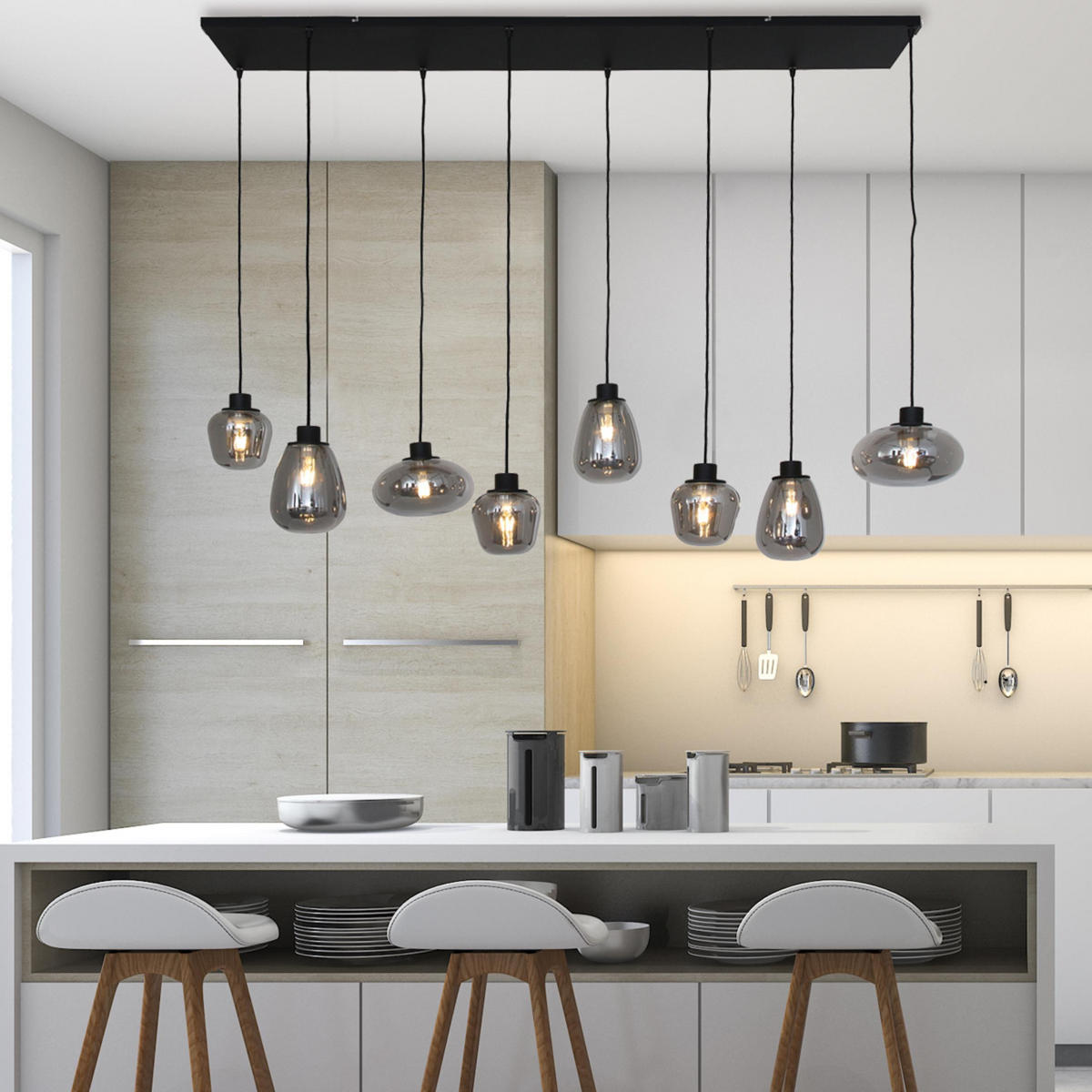 PENDELLEUCHTE  30/20-180/145 cm   - Schwarz, Trend, Glas/Metall (30/20-180/145cm)
