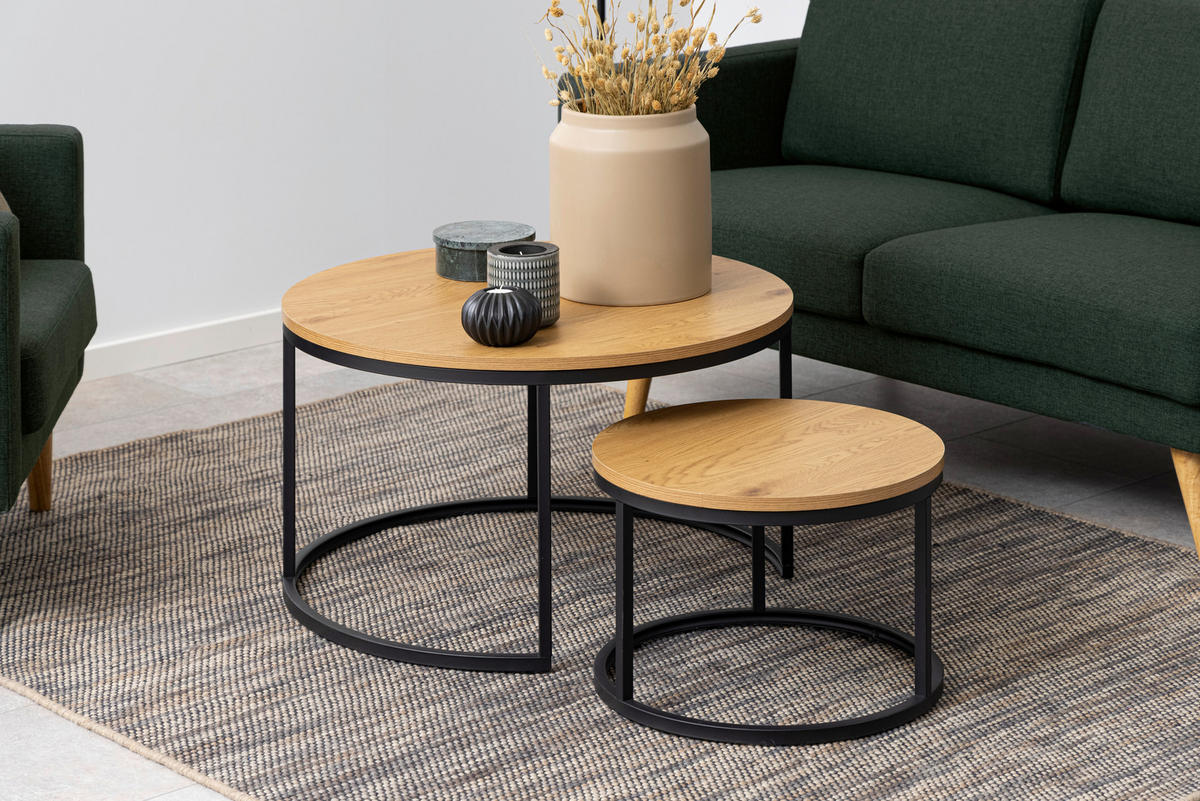 COUCHTISCH in Metall, Holzwerkstoff 80/80/44,5 cm  - Wildeiche/Schwarz, Konventionell, Holzwerkstoff/Metall (80/80/44,5cm) - MID.YOU