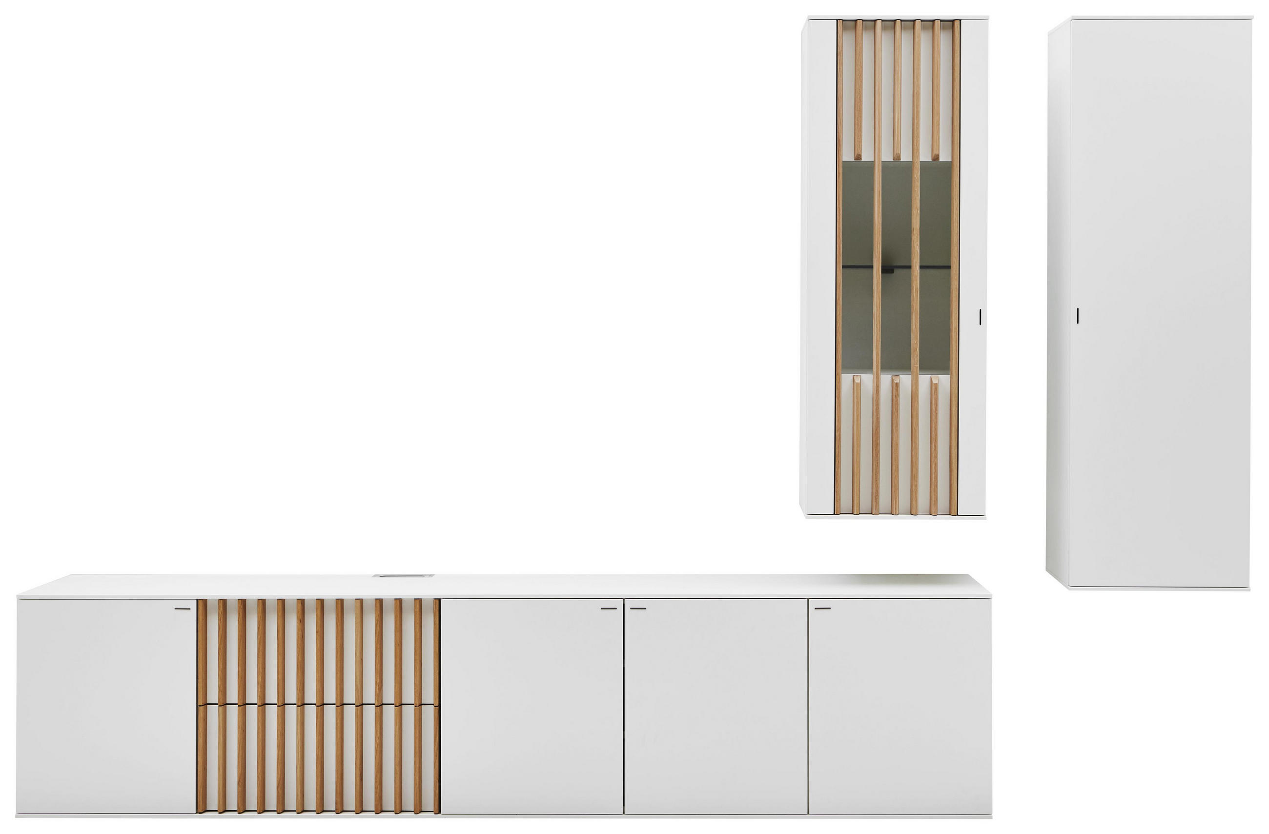 Wohnwand in Weiß, Eichefarben