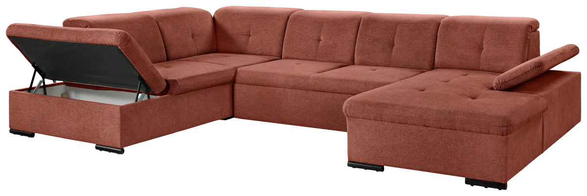 WOHNLANDSCHAFT Rostfarben Chenille  - Rostfarben/Grau, KONVENTIONELL, Kunststoff/Textil (188/340/240cm) - Carryhome