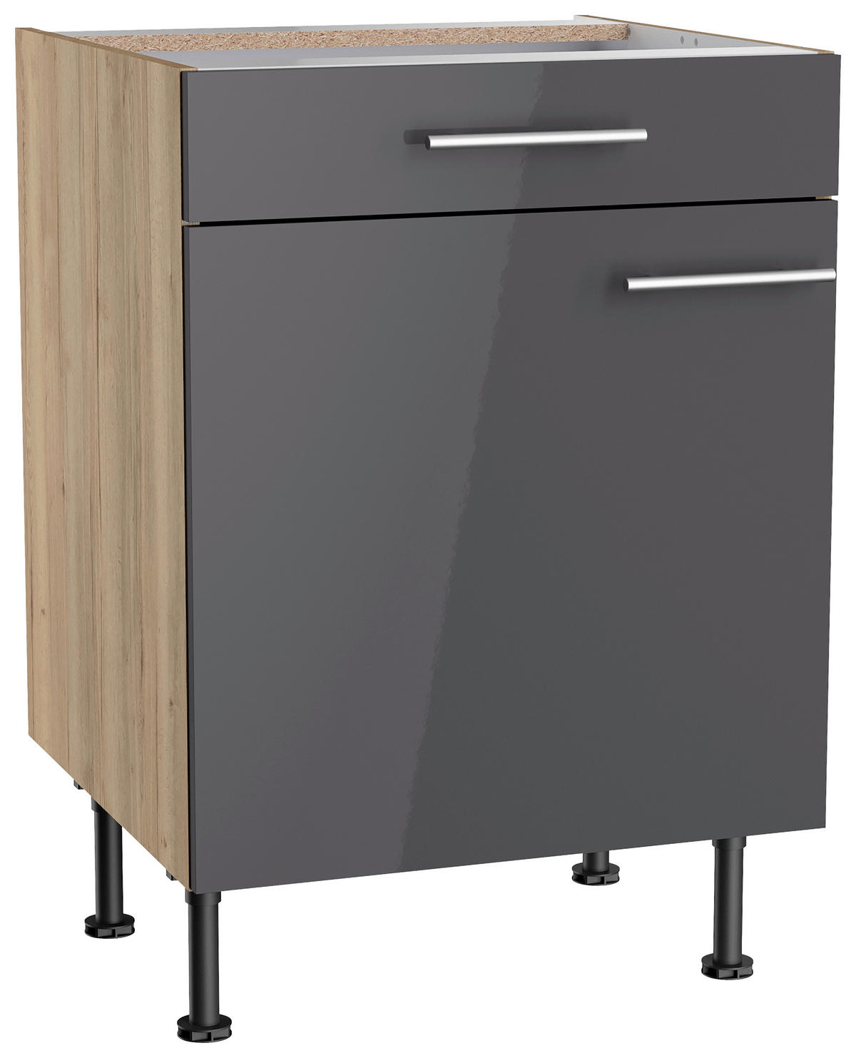 ECKKÜCHE 200/270 cm  in Anthrazit, Eichefarben  - Edelstahlfarben/Eichefarben, Basics, Holzwerkstoff/Metall (200/270cm) - Optifit