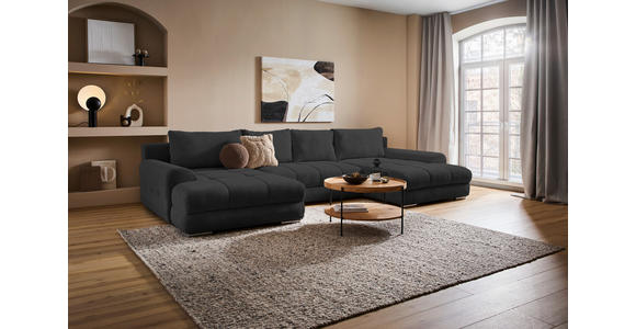 WOHNLANDSCHAFT Schwarz Cord  - Chromfarben/Schwarz, KONVENTIONELL, Kunststoff/Textil (180/376/180cm) - Carryhome