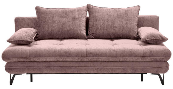 SCHLAFSOFA Italia Samt Altrosa Rückenkissen, Armlehnenkissen, Schlaffunktion, Rücken echt  - Schwarz/Altrosa, Design, Textil/Metall (205/79-96/85cm) - Novel